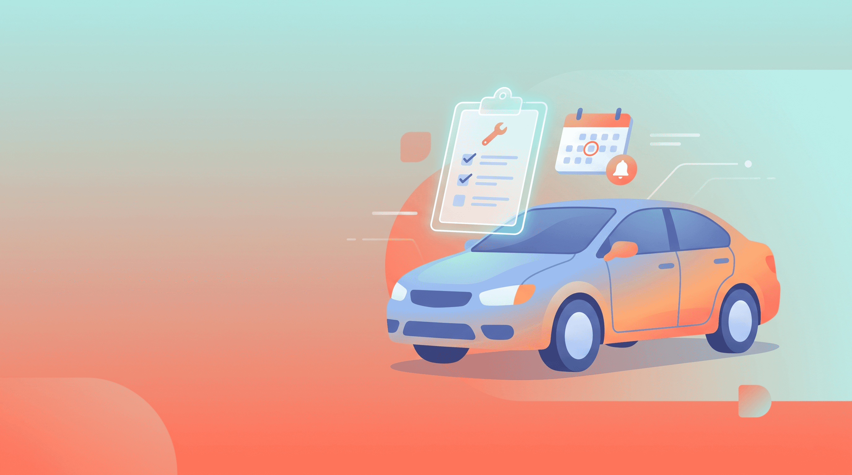 Illustration of a car with a maintenance checklist and a reminder
