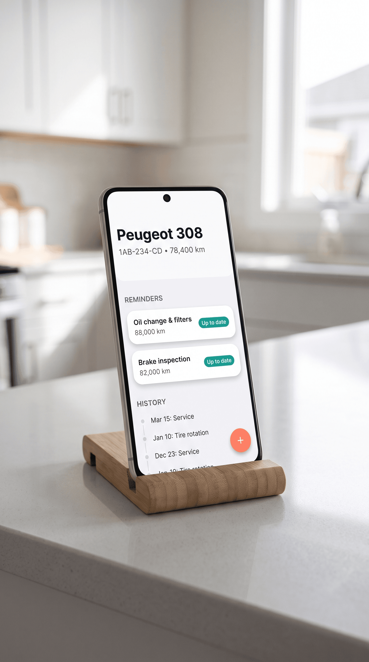Reminders that know your mileage — Maintaina on a phone
