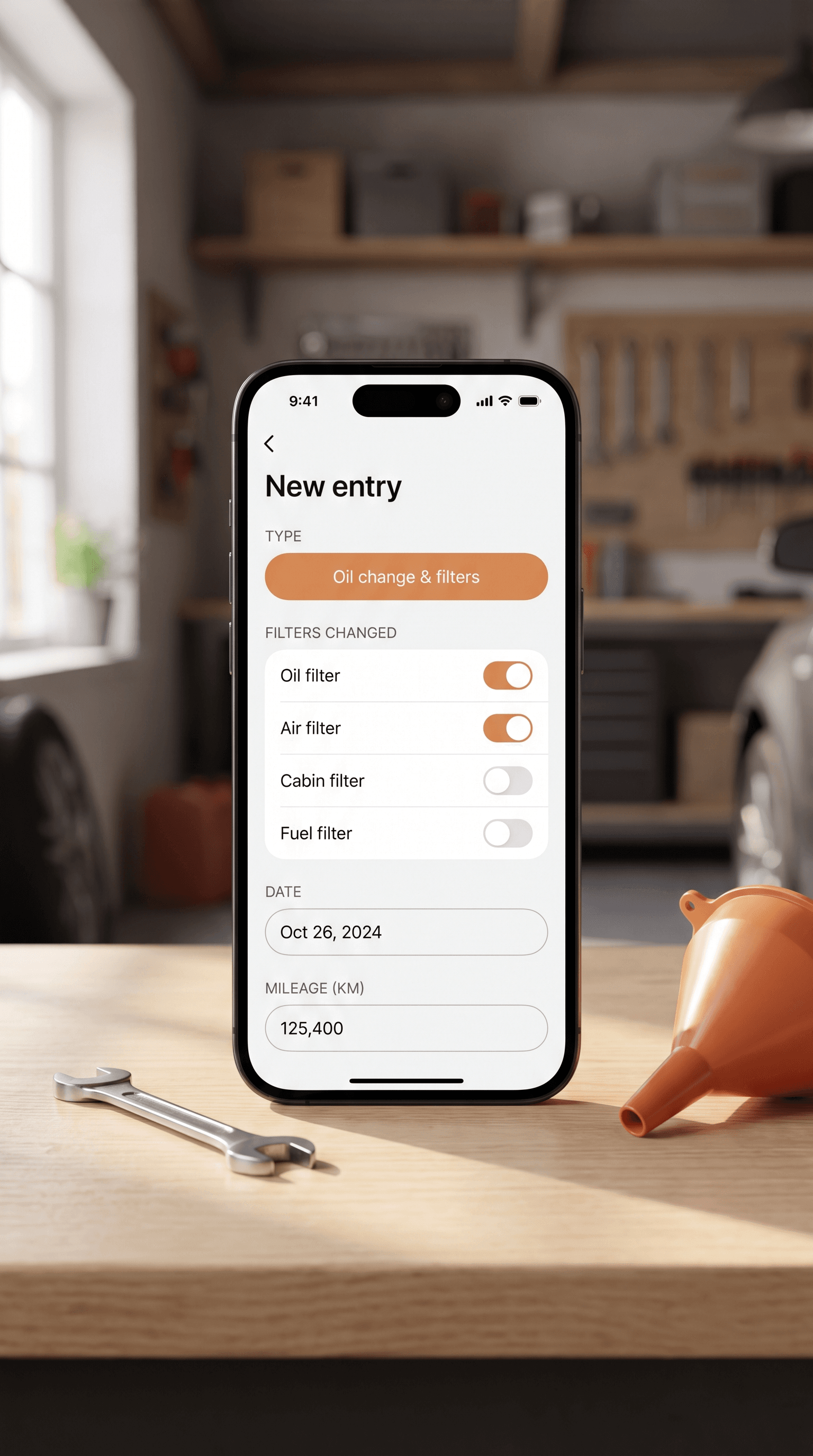 Log an oil change in seconds — Maintaina on a phone