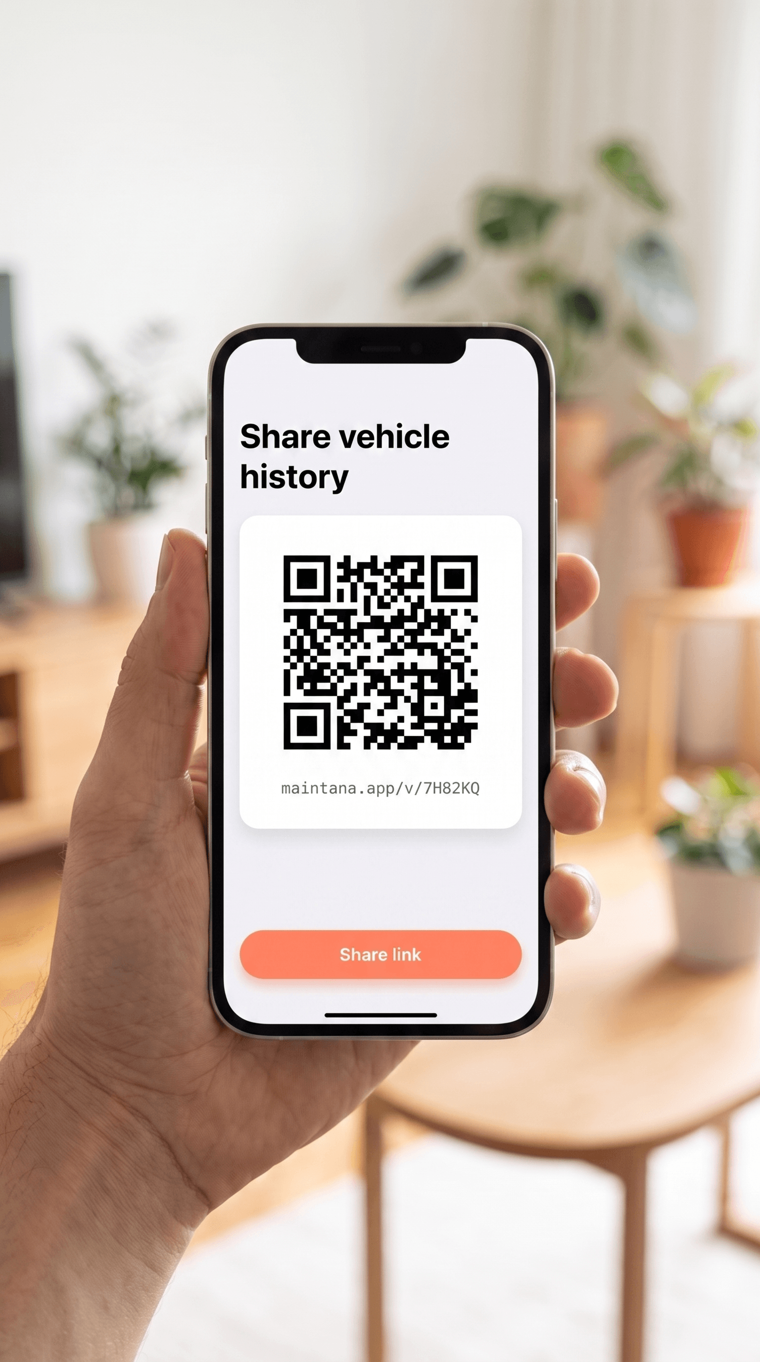 Share your history with one link — Maintaina on a phone